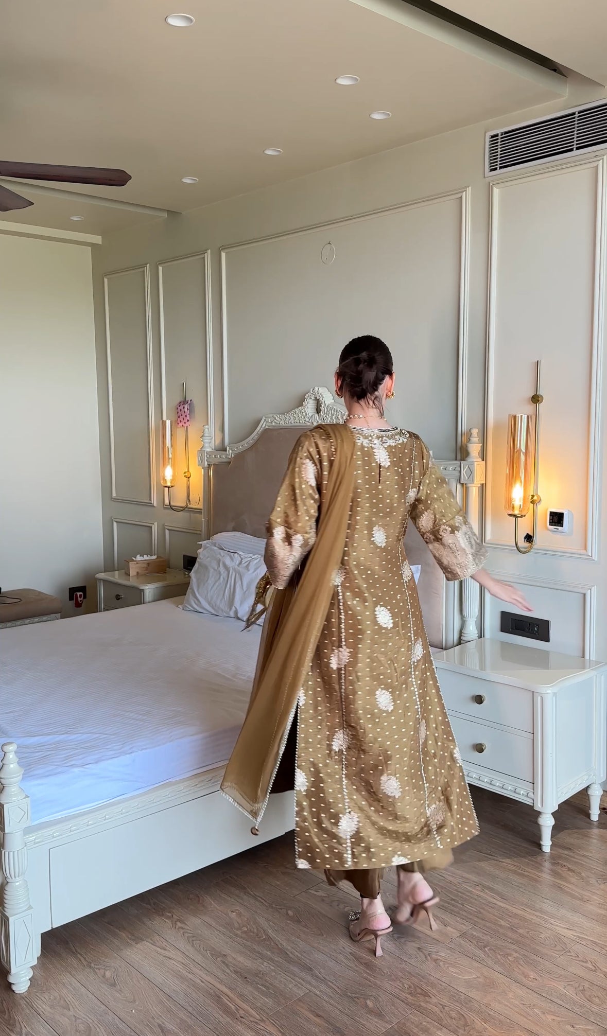 Mocha Embroidered Tissue Kurta Set