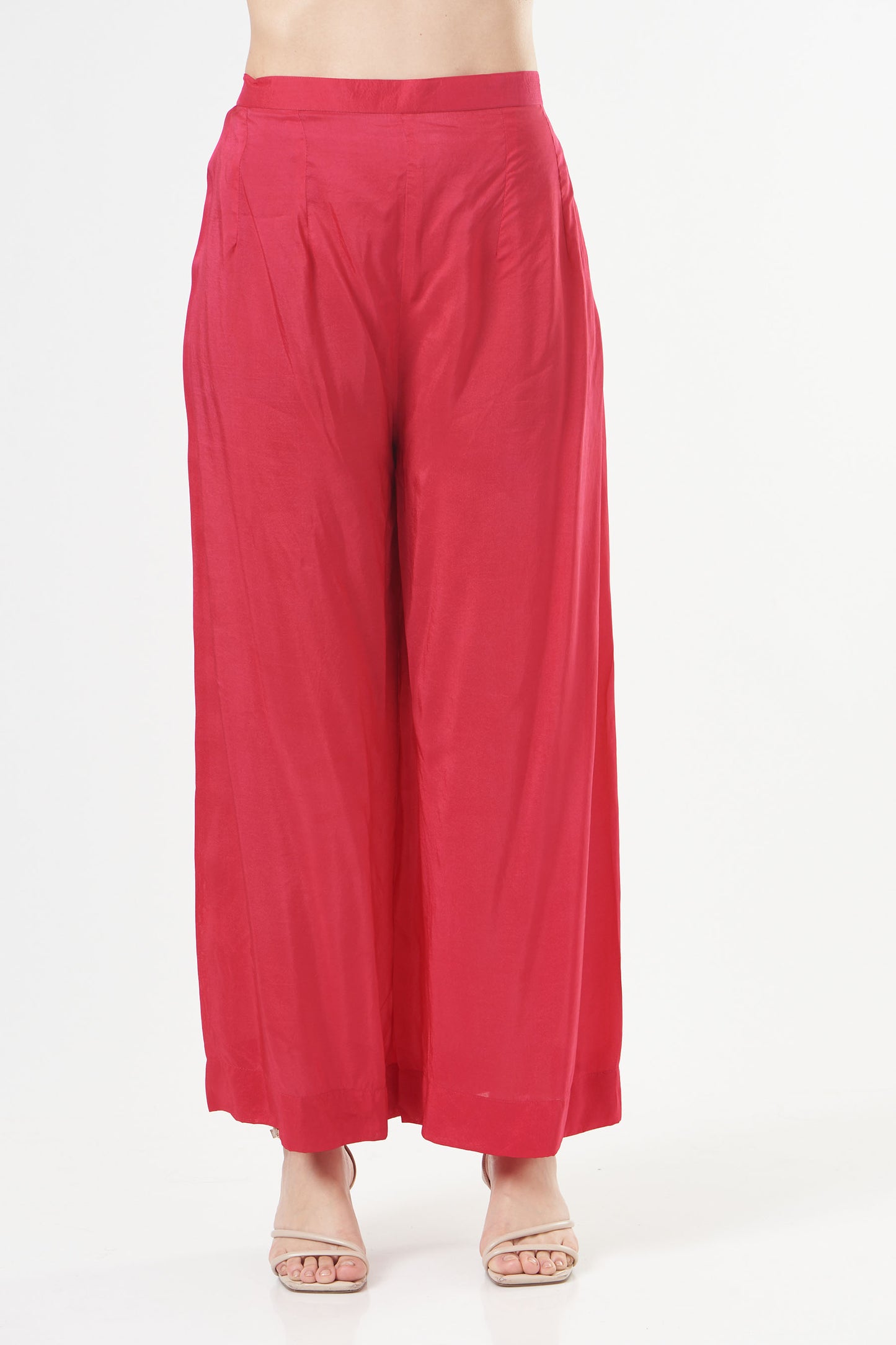 Hot Pink Chiffon Embroidered Flared Anarkali Set