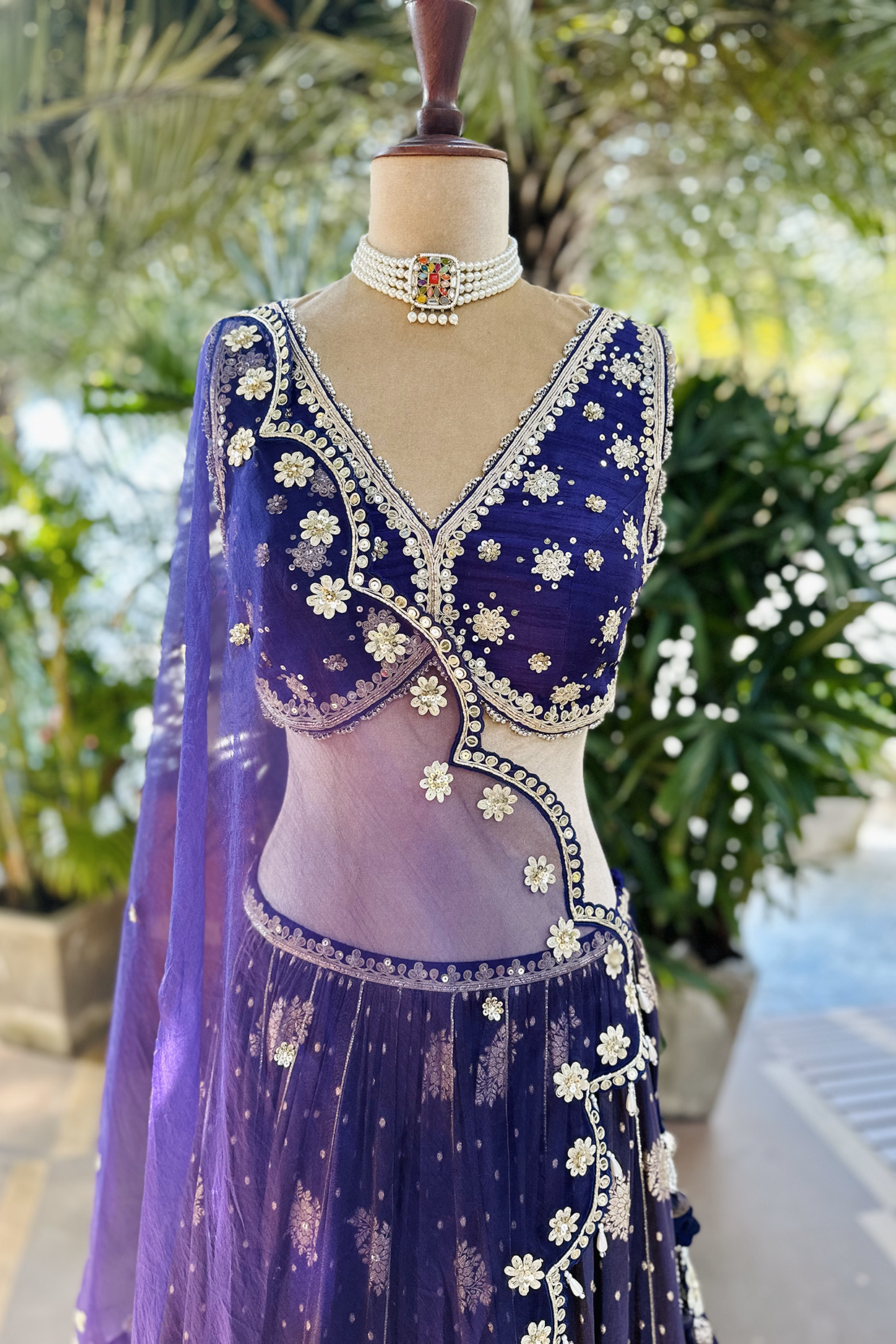 Royal Purple Embroidered Tissue Lehenga Set