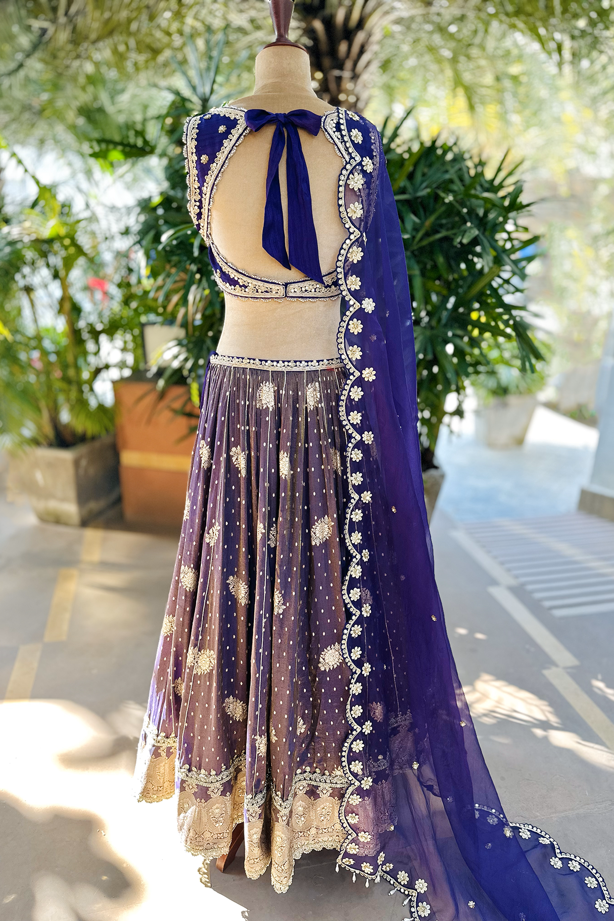 Royal Purple Embroidered Tissue Lehenga Set