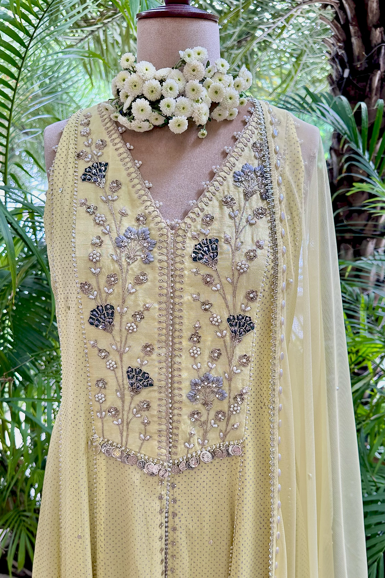Butter Yellow Chiffon Anarkali Set