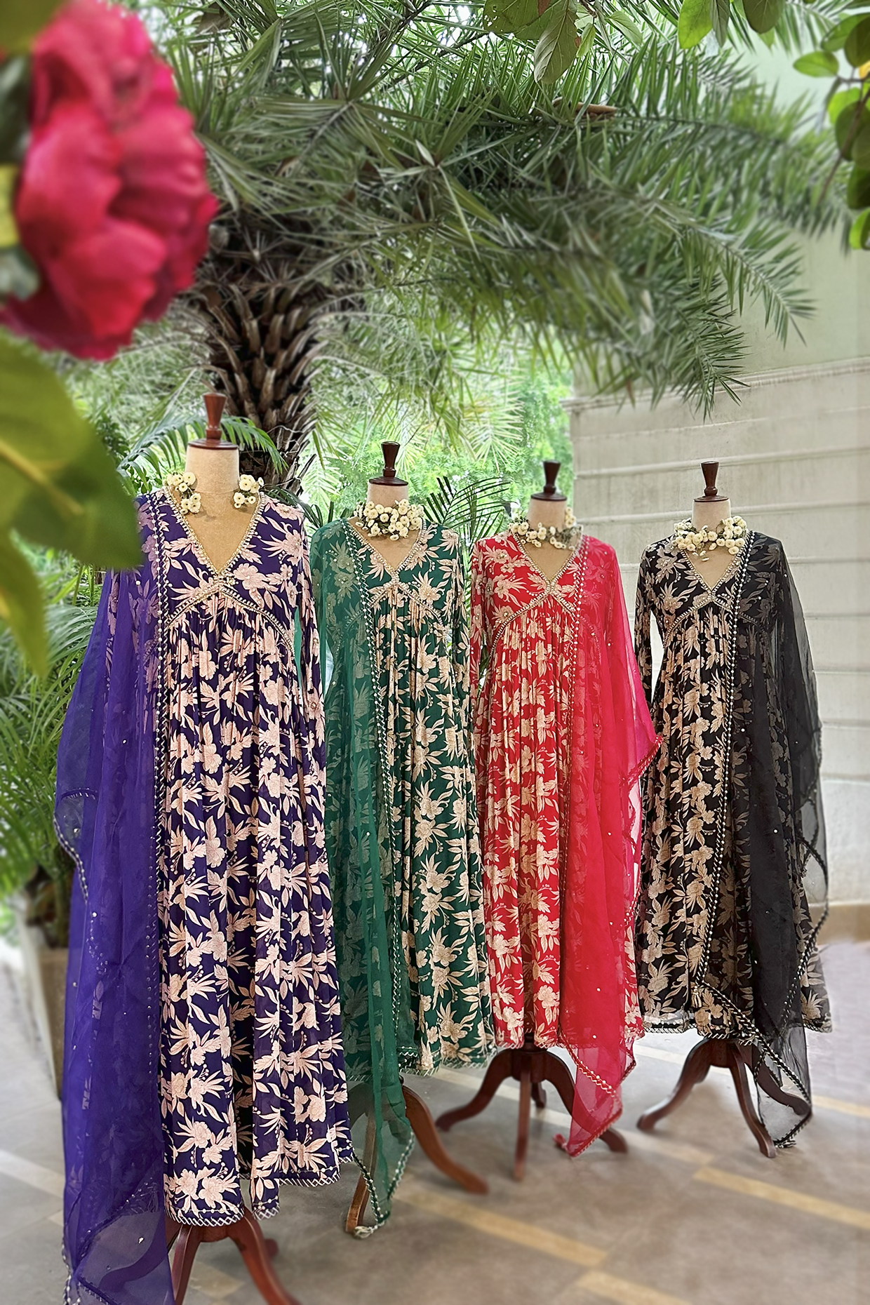 Charcoal Black Crepe Printed Anarkali Set