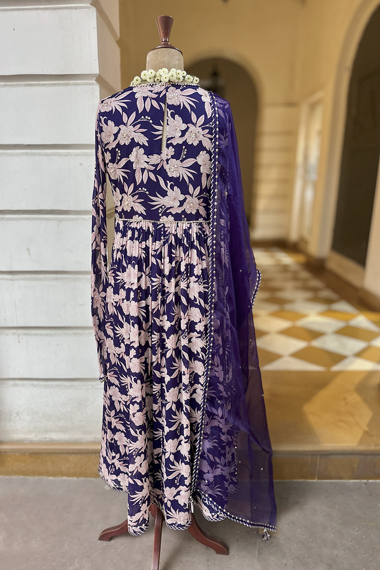 Royal Purple Crepe Printed Anarkali Set