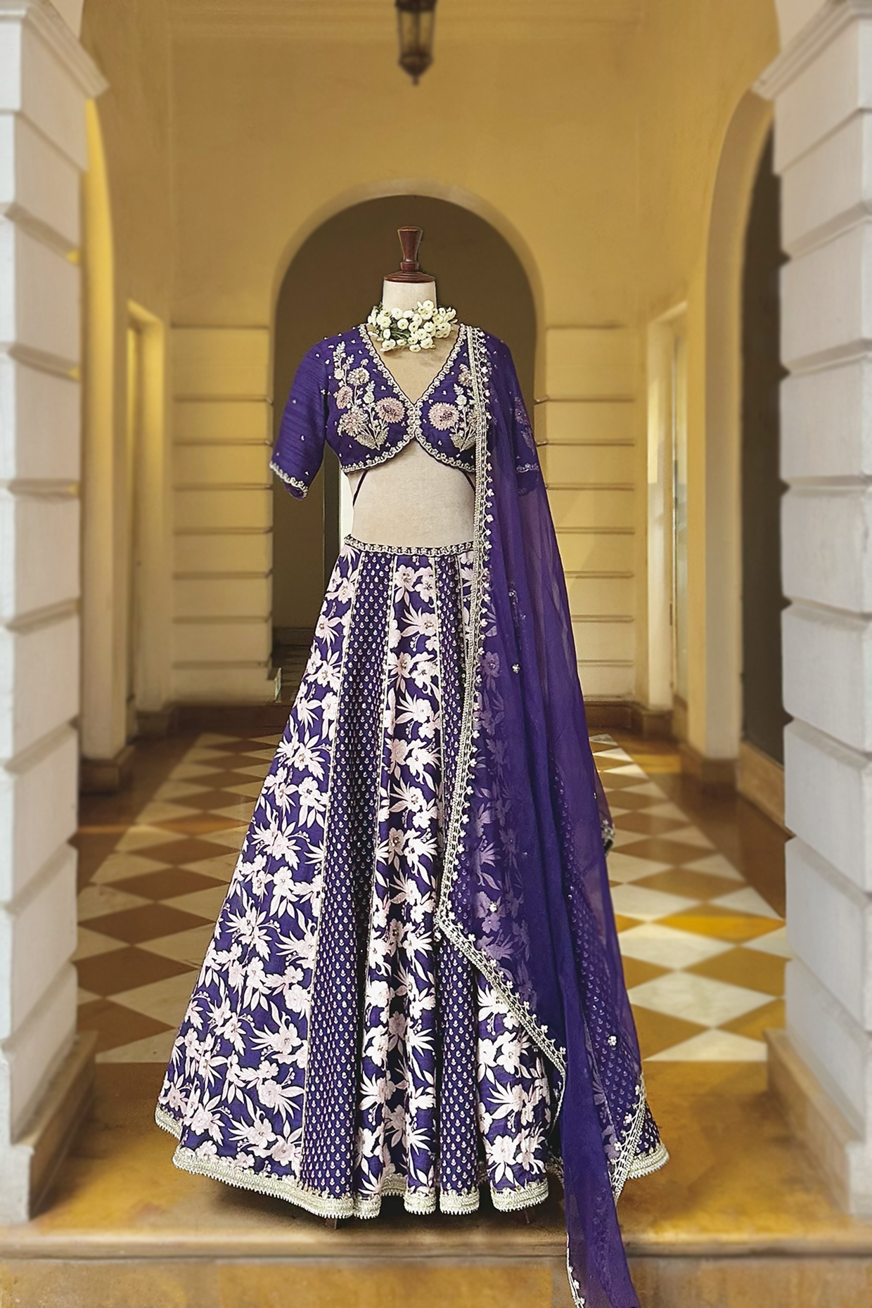 Royal Purple Silk Embroidered Concept Lehenga Set