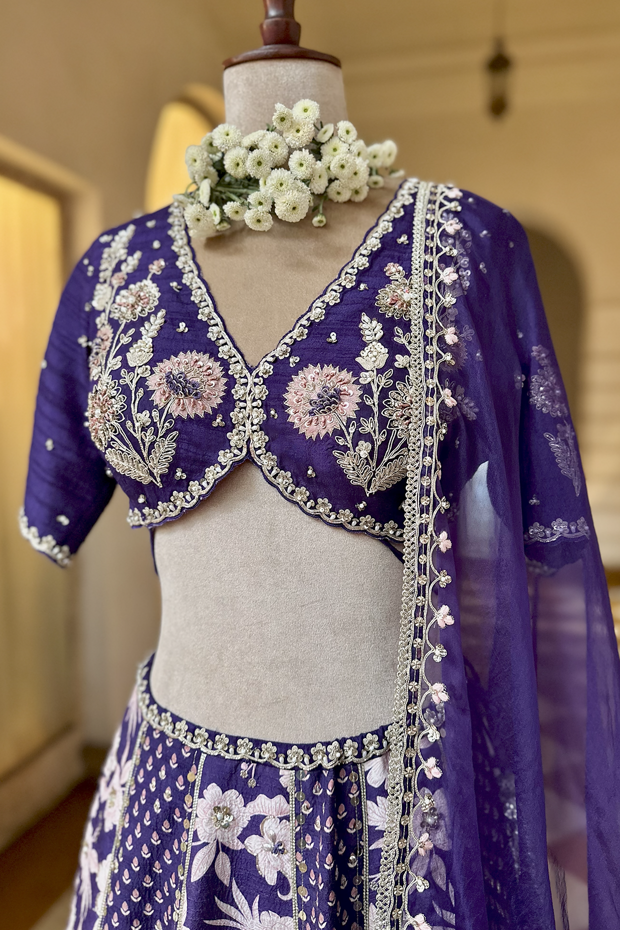 Royal Purple Silk Embroidered Concept Lehenga Set