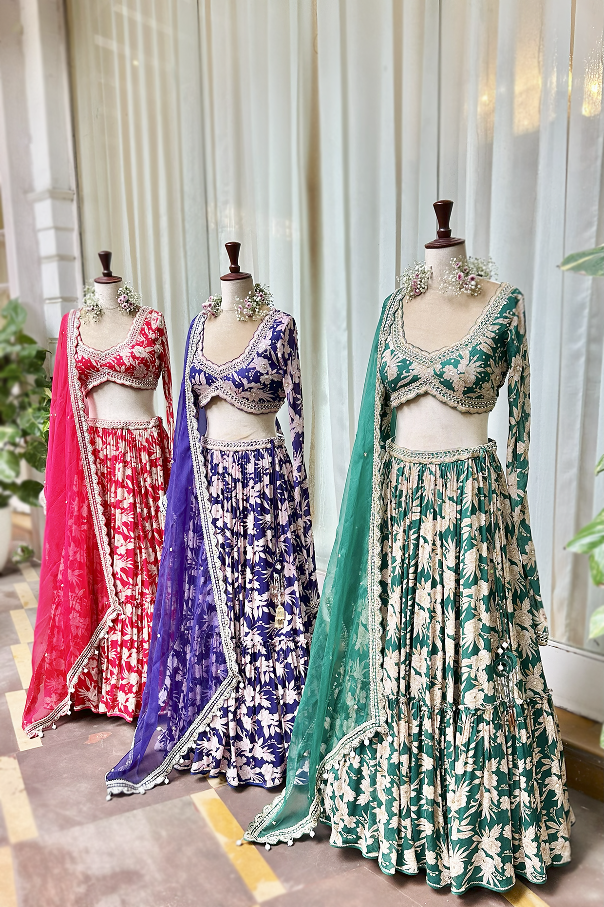 Bottle Green Crepe Tiered Skirt Set