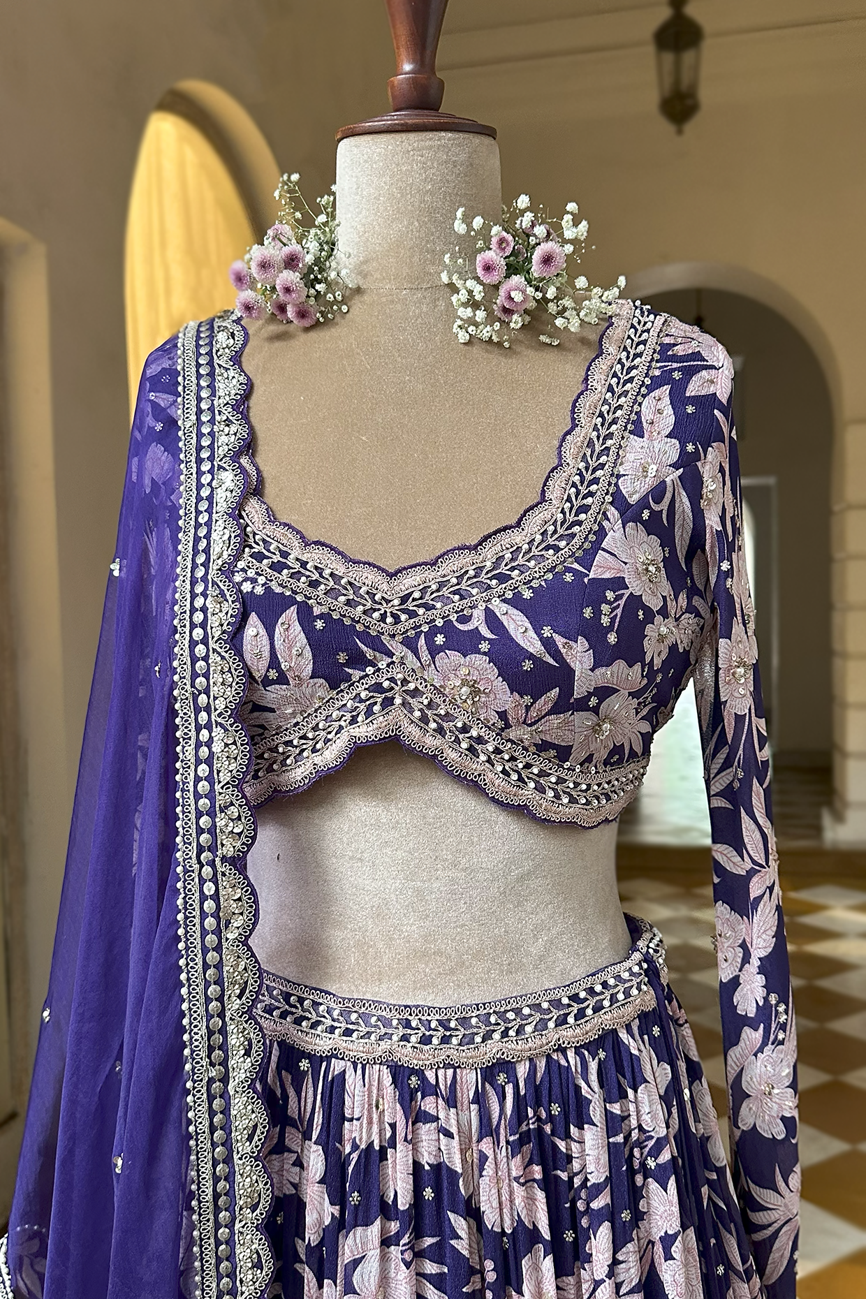 Royal Purple Crepe Tiered Skirt Set