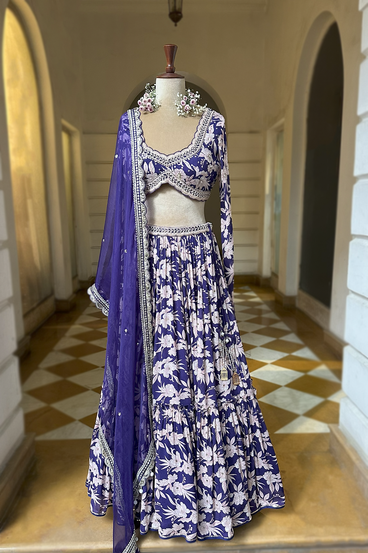 Royal Purple Crepe Tiered Skirt Set