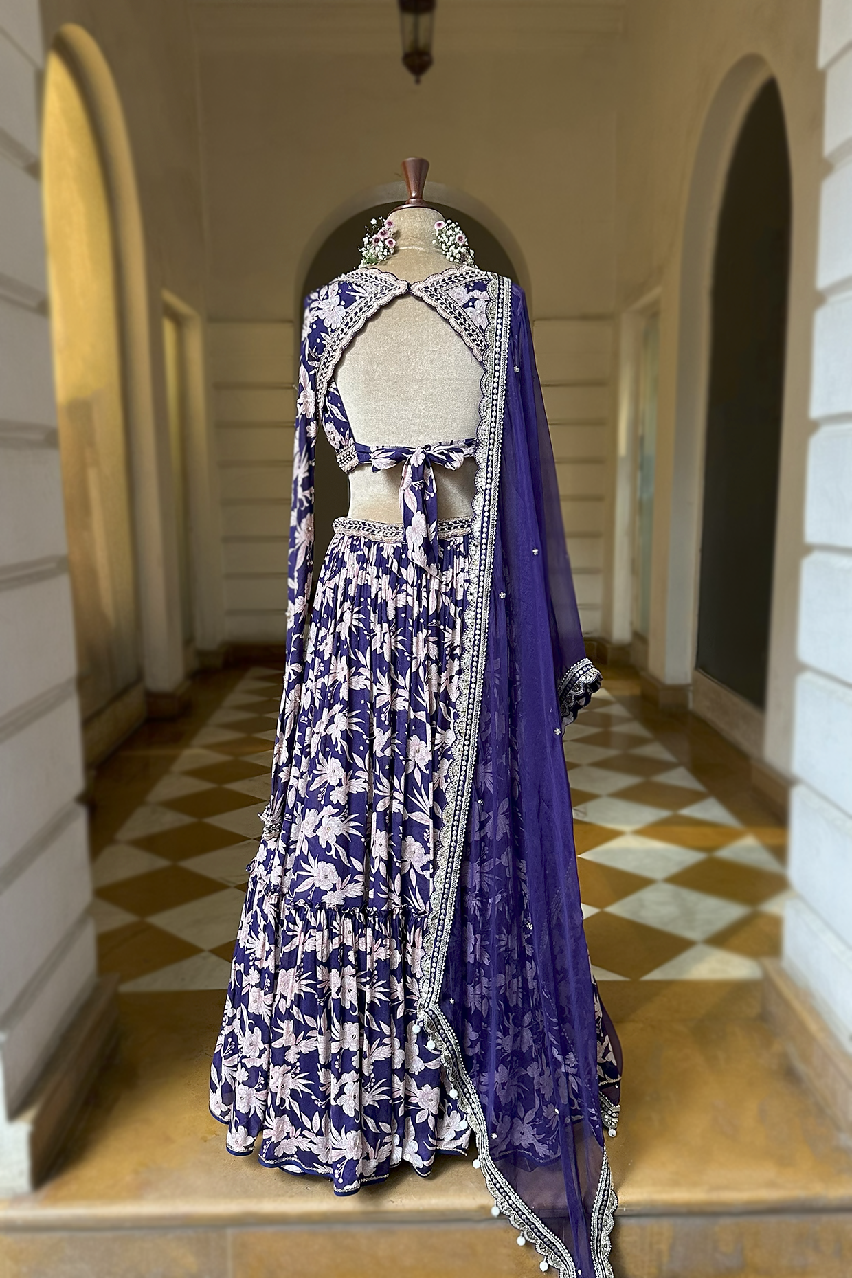 Royal Purple Crepe Tiered Skirt Set