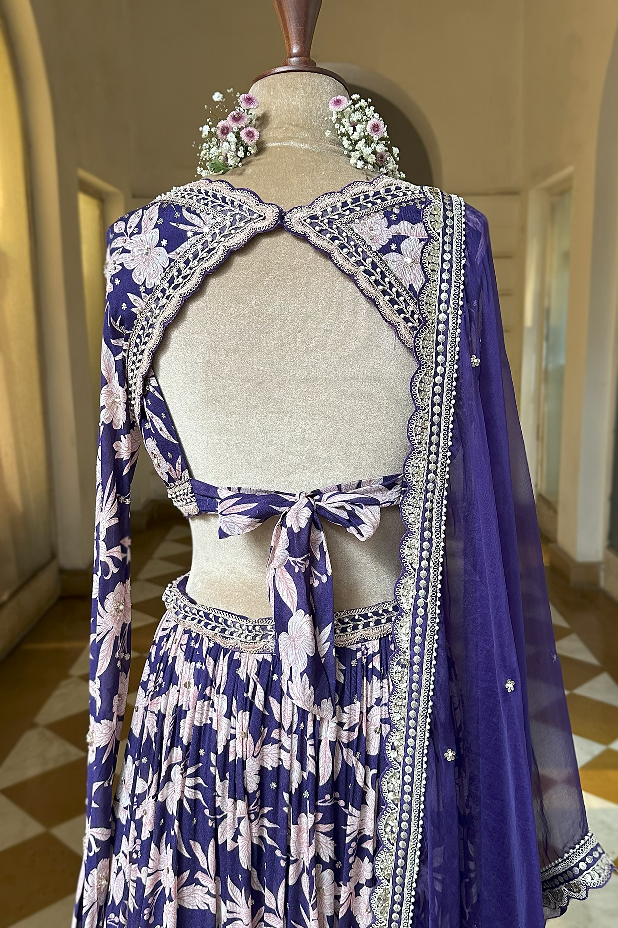 Royal Purple Crepe Tiered Skirt Set