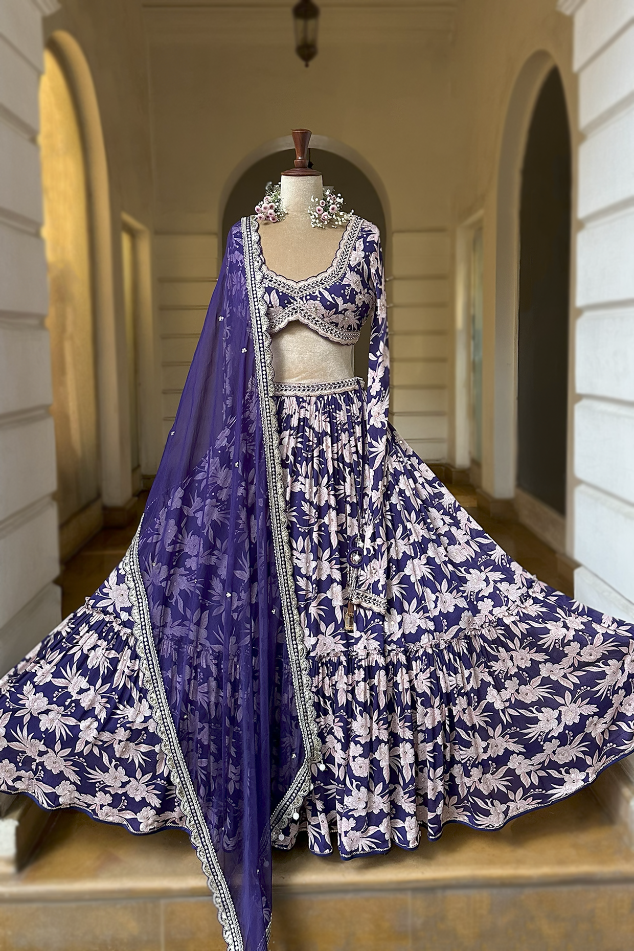 Royal Purple Crepe Tiered Skirt Set