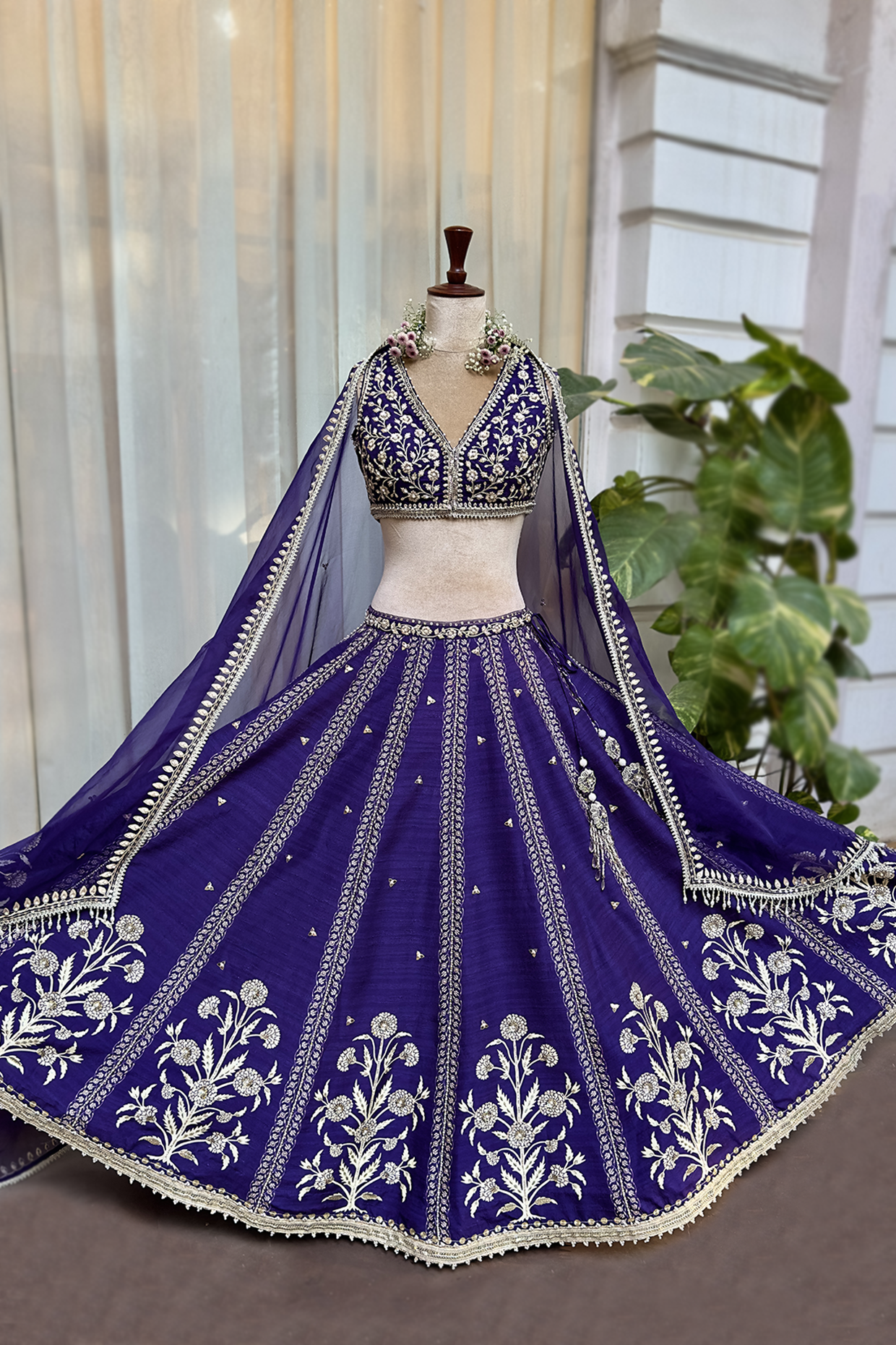 Royal Purple Silk Embroidered Lehenga Set