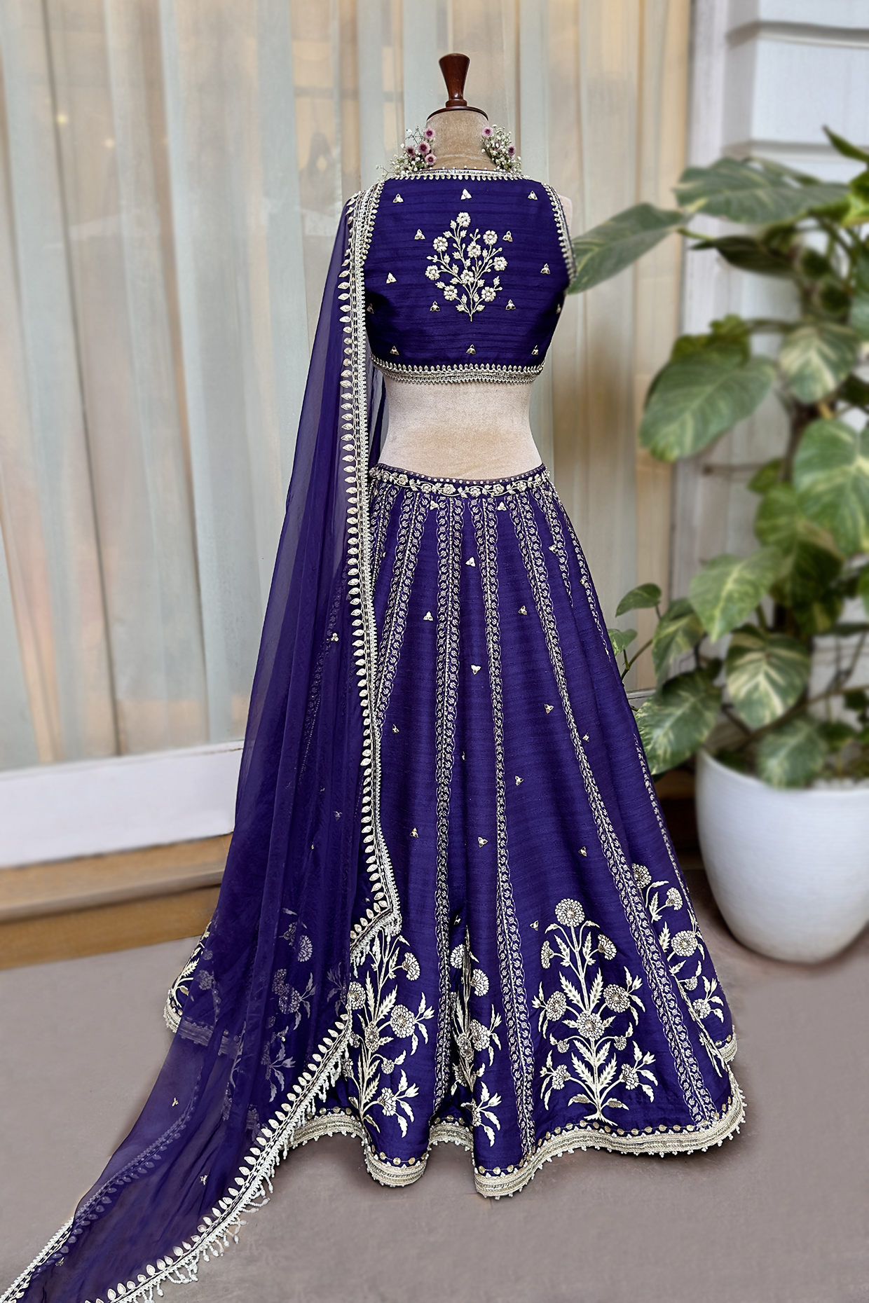 Royal Purple Silk Embroidered Lehenga Set