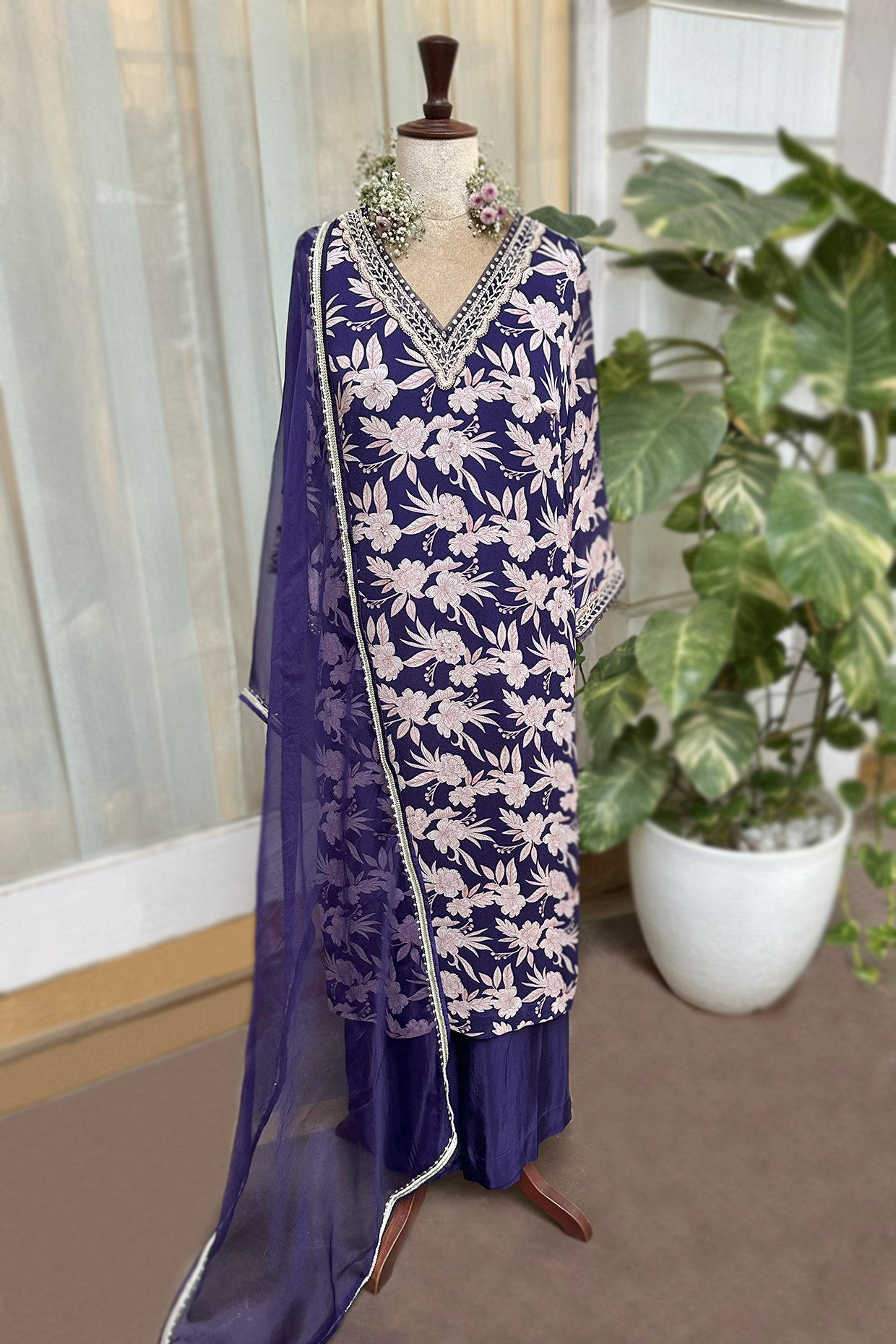 Royal Purple Crepe Straight Kurta Set