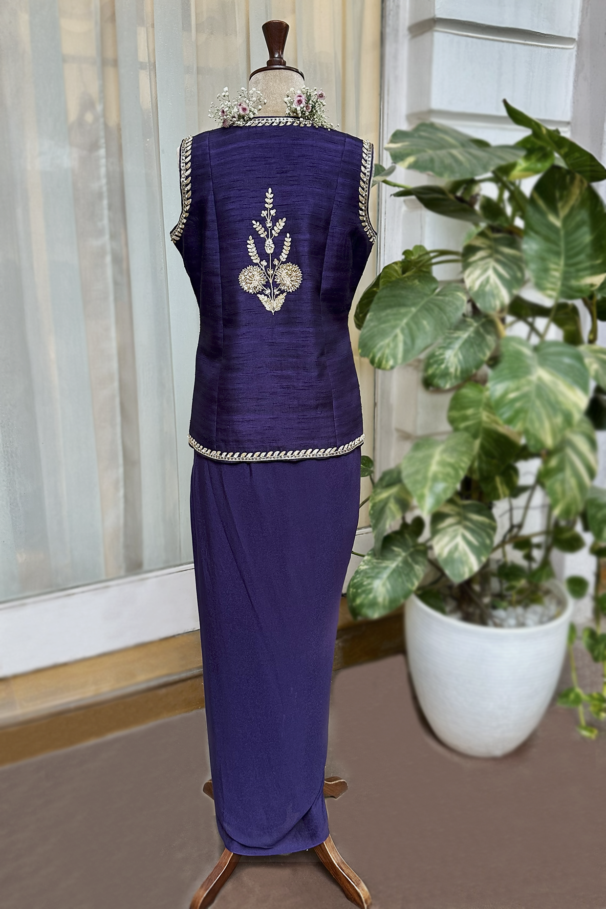 Royal Purple Silk Waistcoat Jacket Set