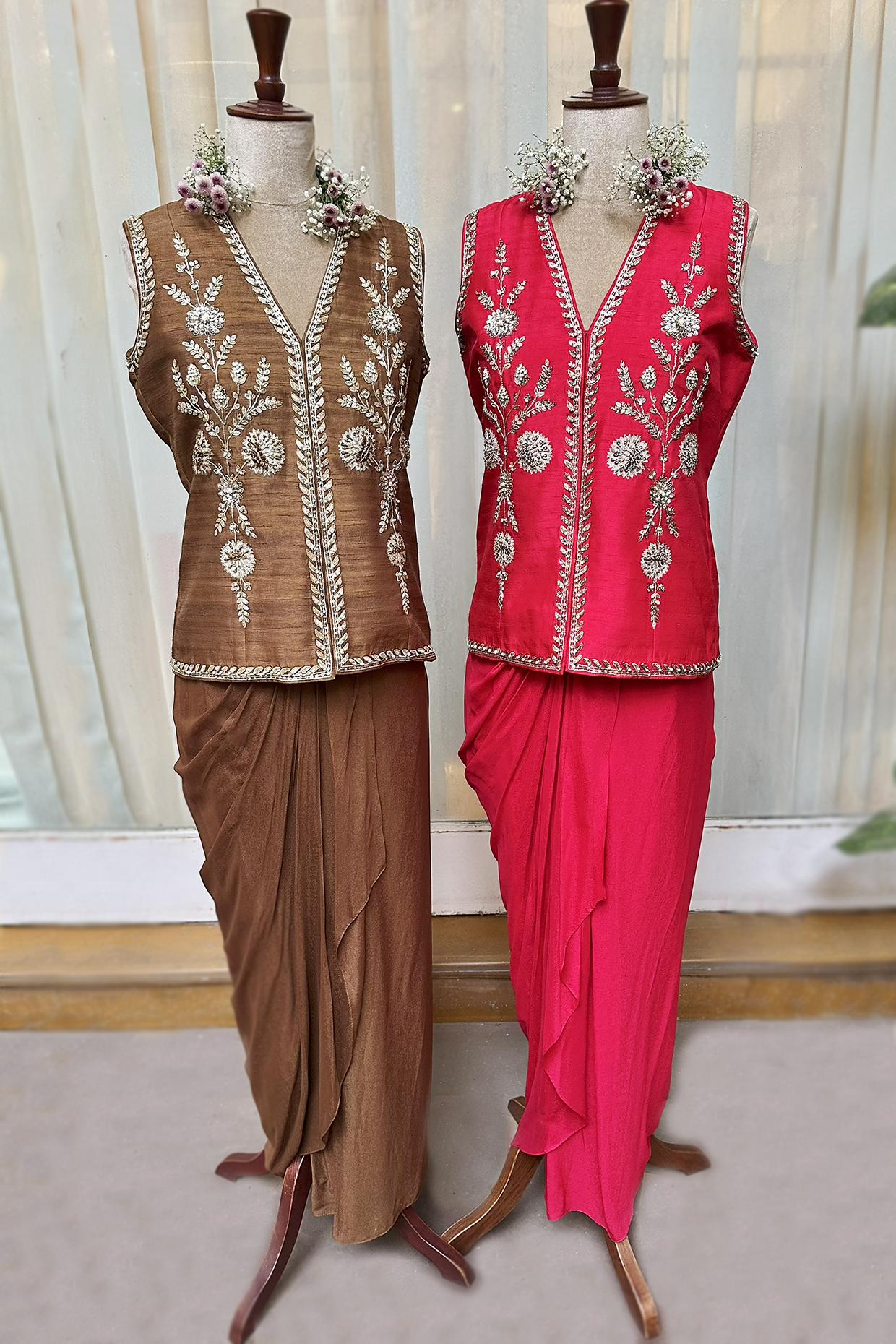 Cherry Red Silk Waistcoat Jacket Set