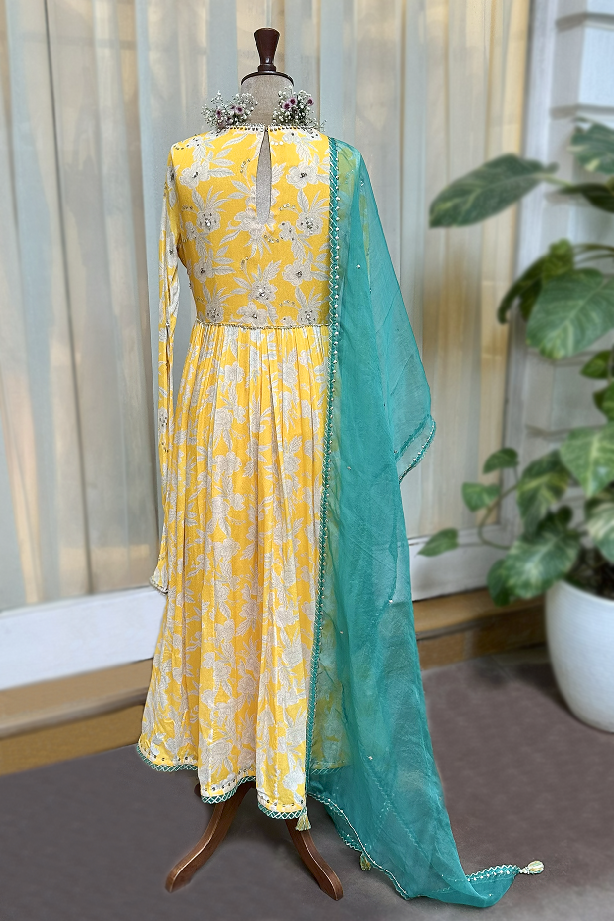 Mustard Crepe Printed Anarkali Set
