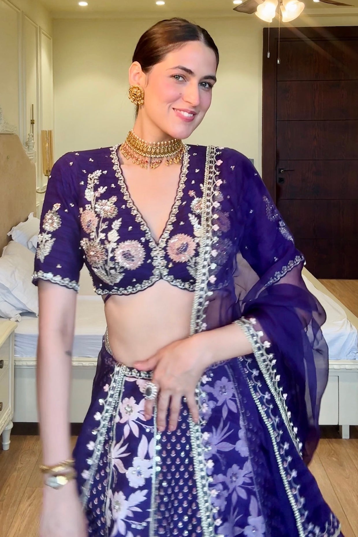 Amitha In Royal Purple Silk Concept Lehenga Set