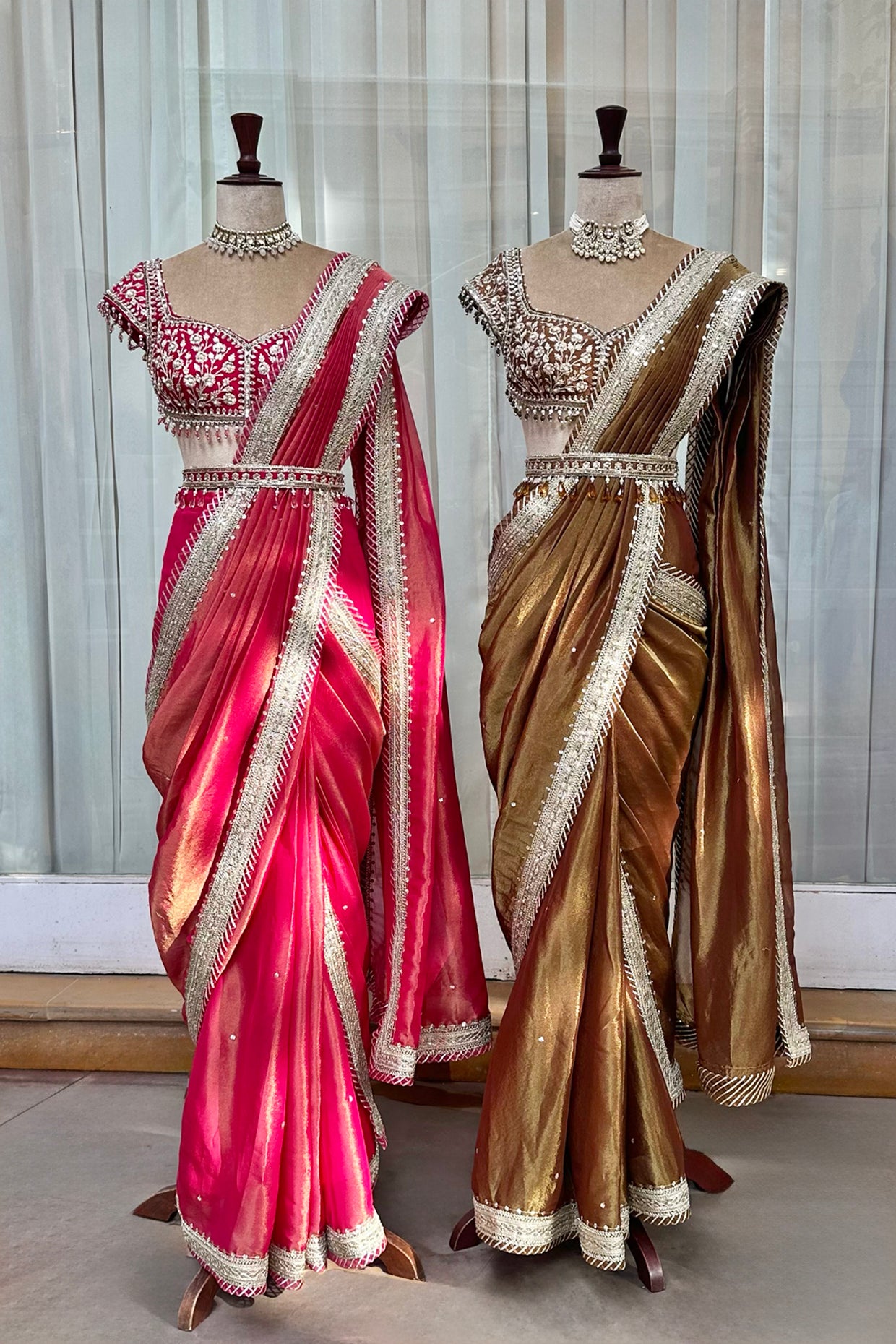 Cocoa Brown Tissue Draped Saree Set