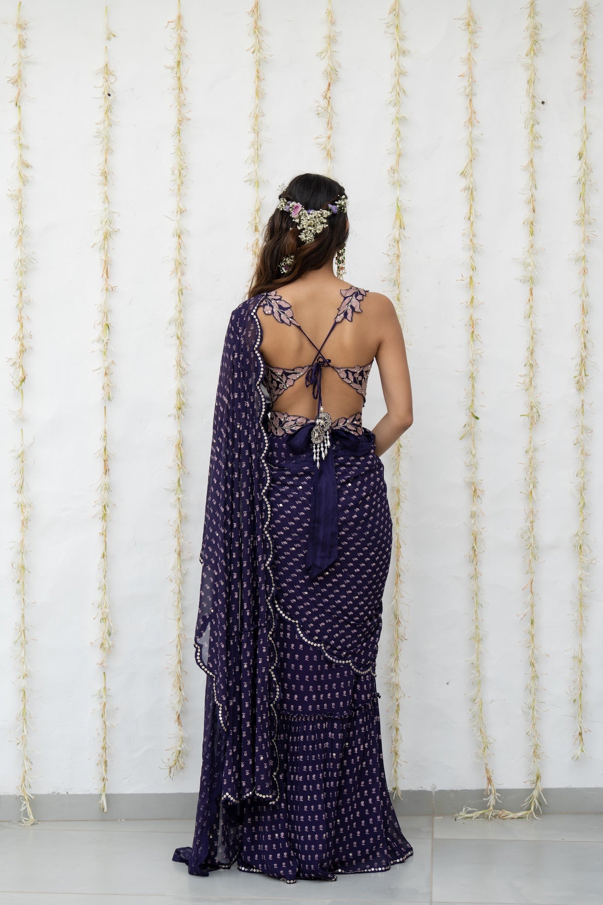 Royal Purple Georgette Draped Saree Set
