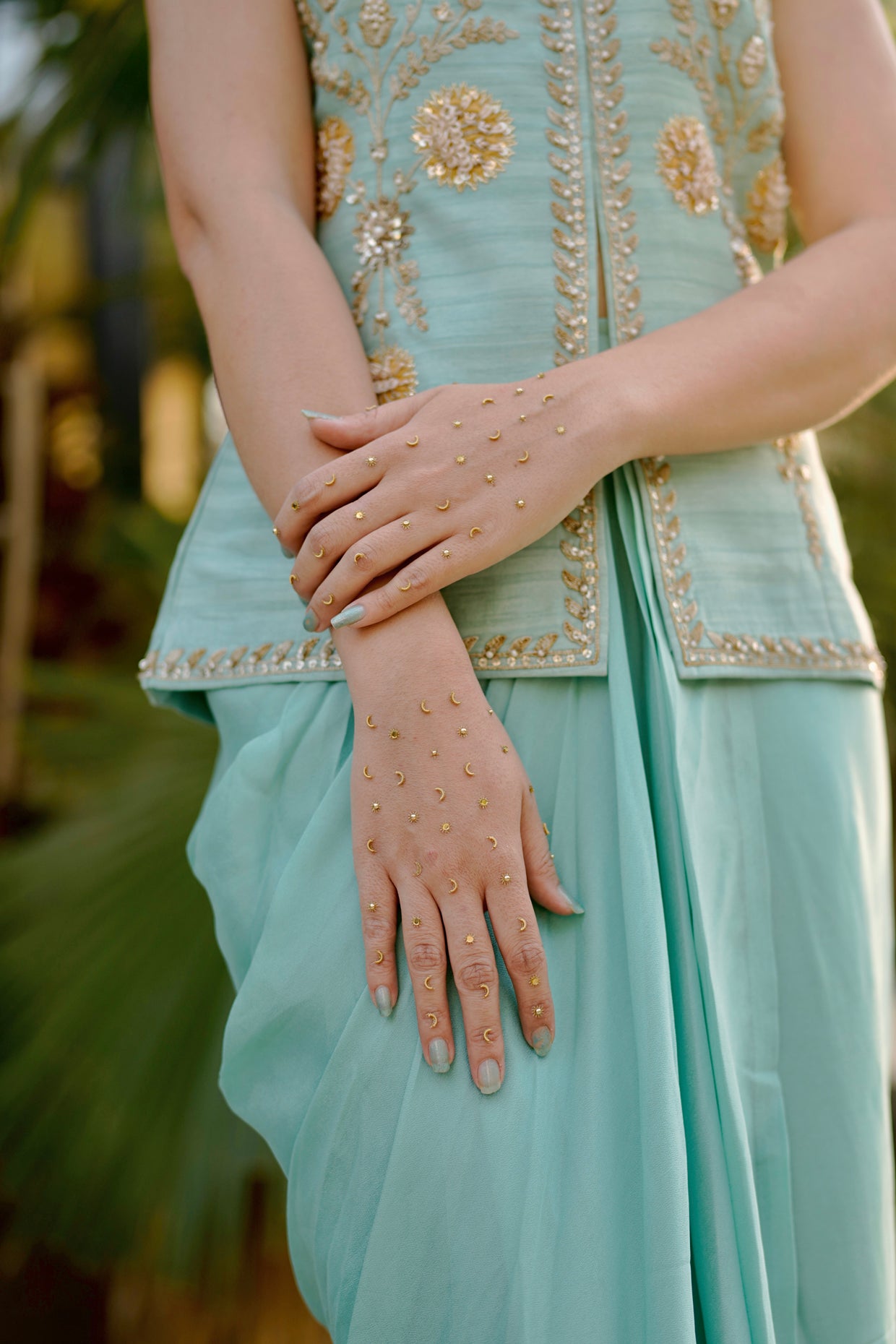 Kavita In Aqua Silk Waistcoat Jacket Set