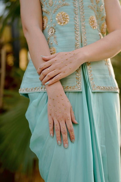Kavita In Aqua Silk Waistcoat Jacket Set