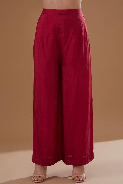 Cherry Red Chanderi Embroidered Straight Kurta Set