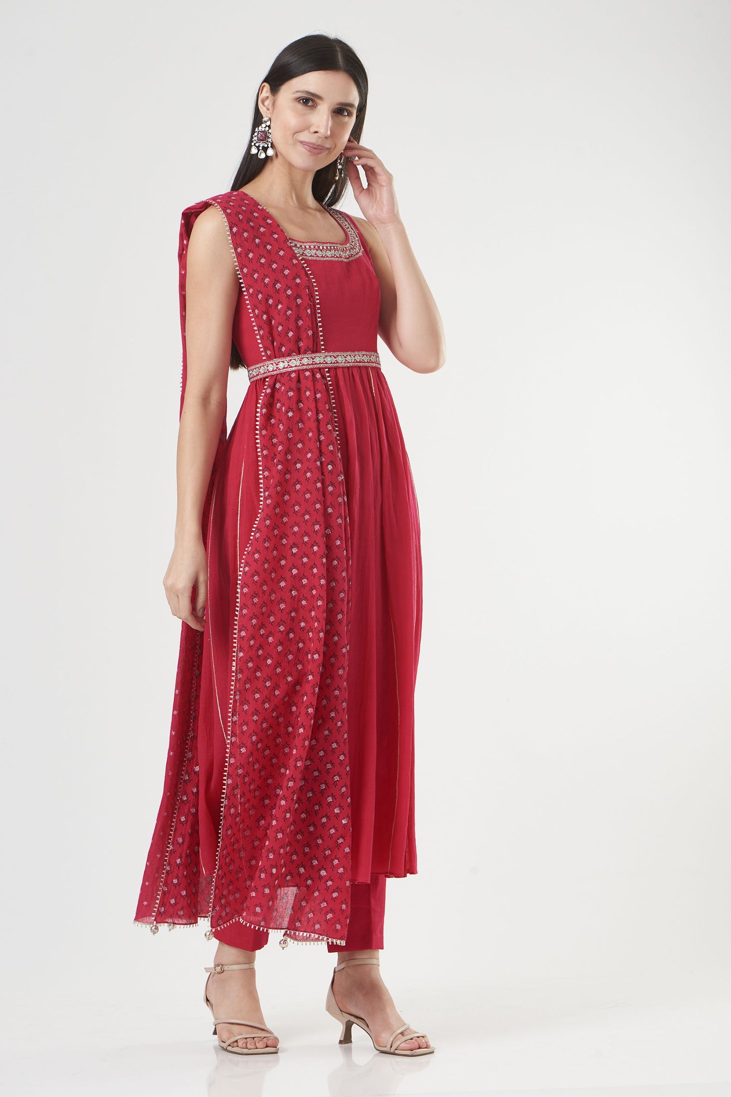 Hot Pink Cotton Mulmul Flared Anarkali Set