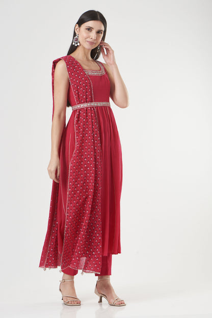 Hot Pink Cotton Mulmul Flared Anarkali Set