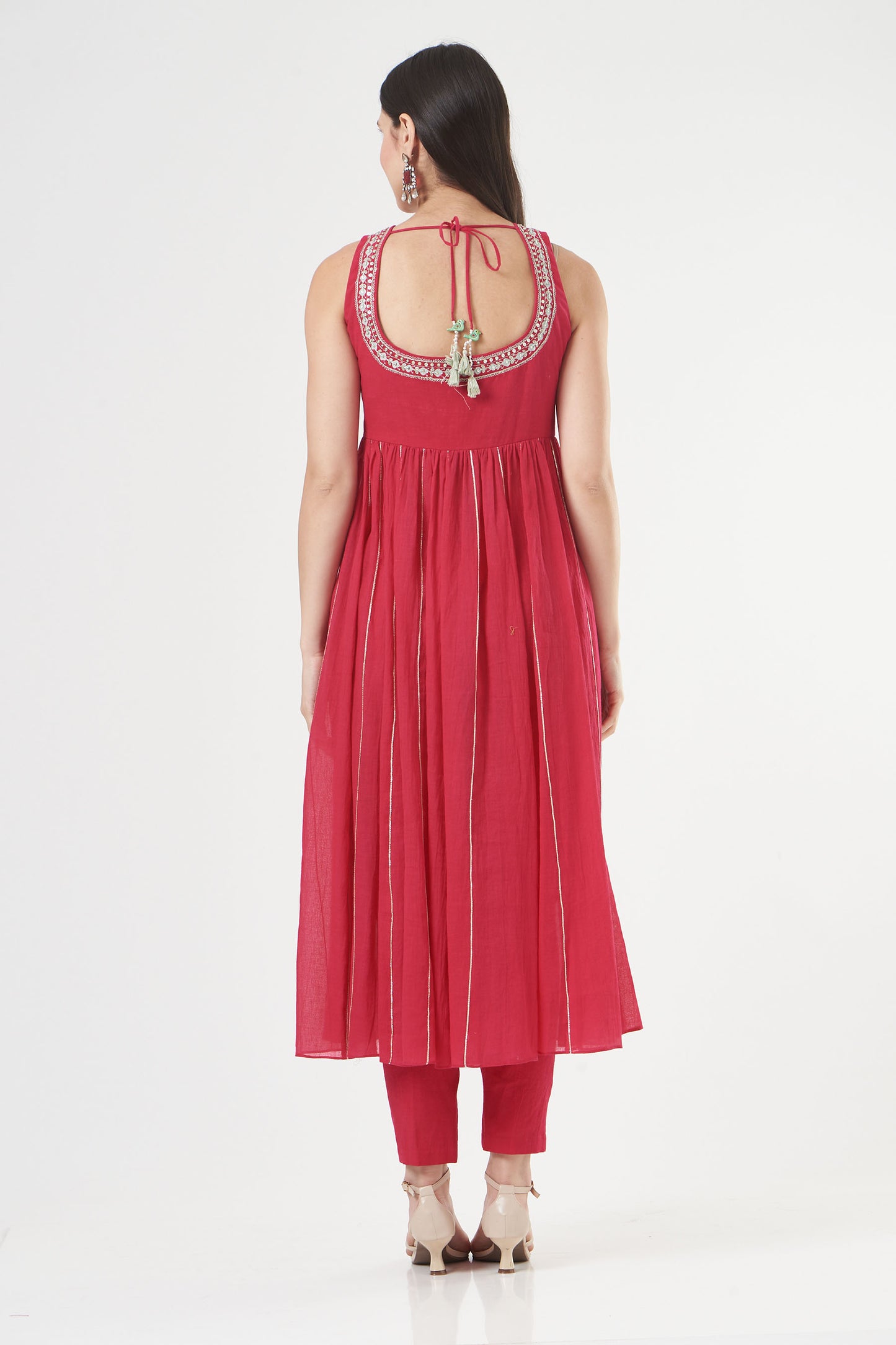 Hot Pink Cotton Mulmul Flared Anarkali Set