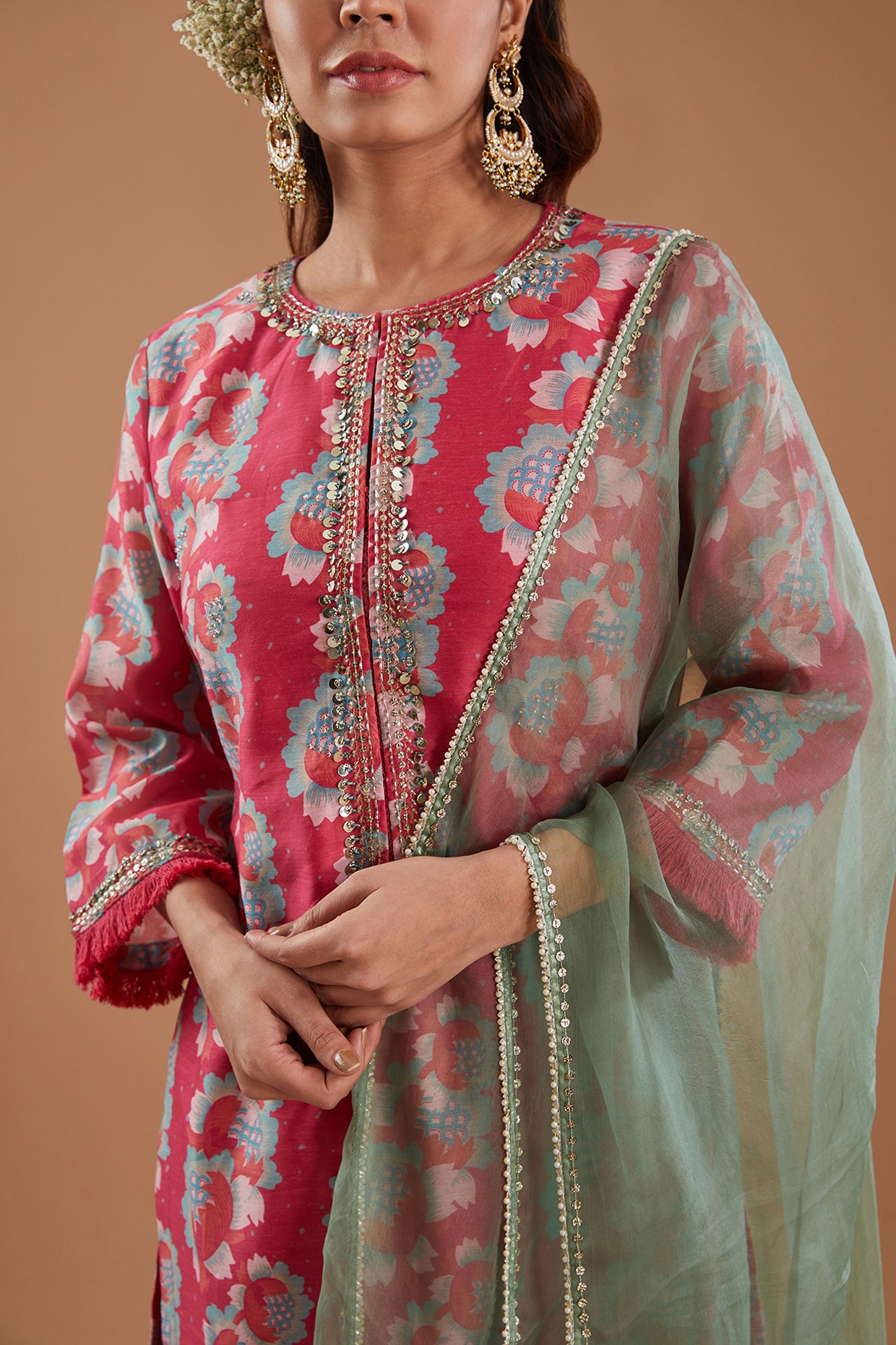 Coral Chanderi Printed Straight Kurta Set
