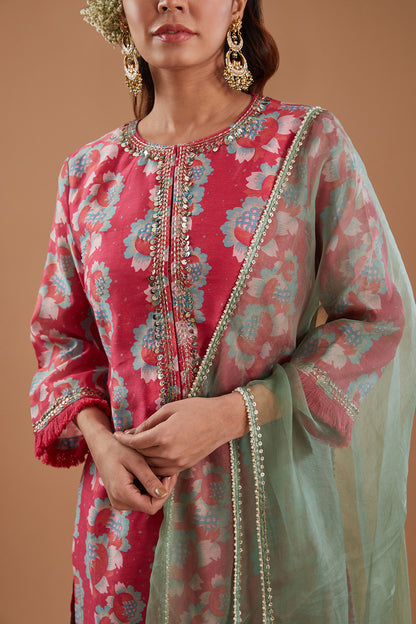 Coral Chanderi Printed Straight Kurta Set