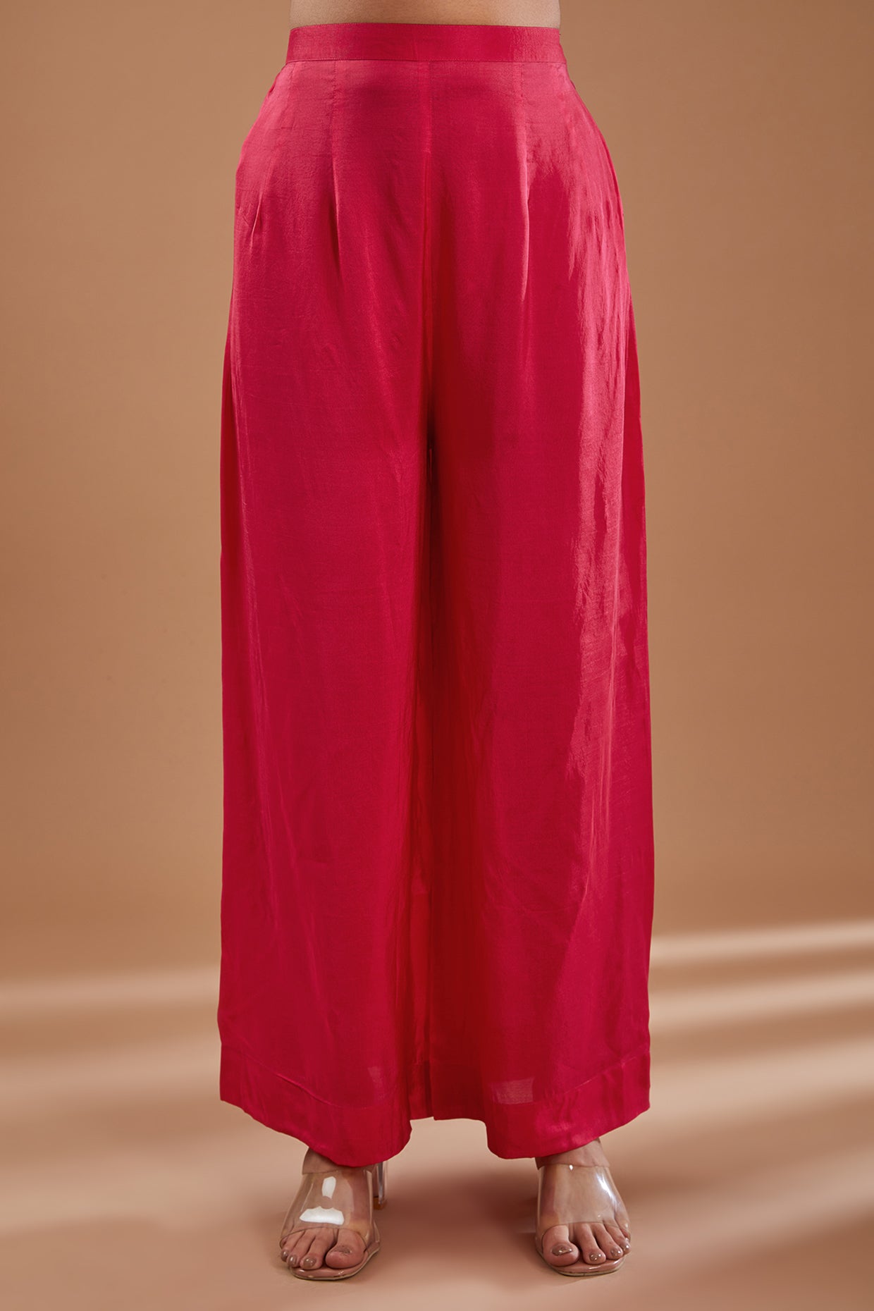 Fuchsia Georgette Embroidered Flared Kurta Set