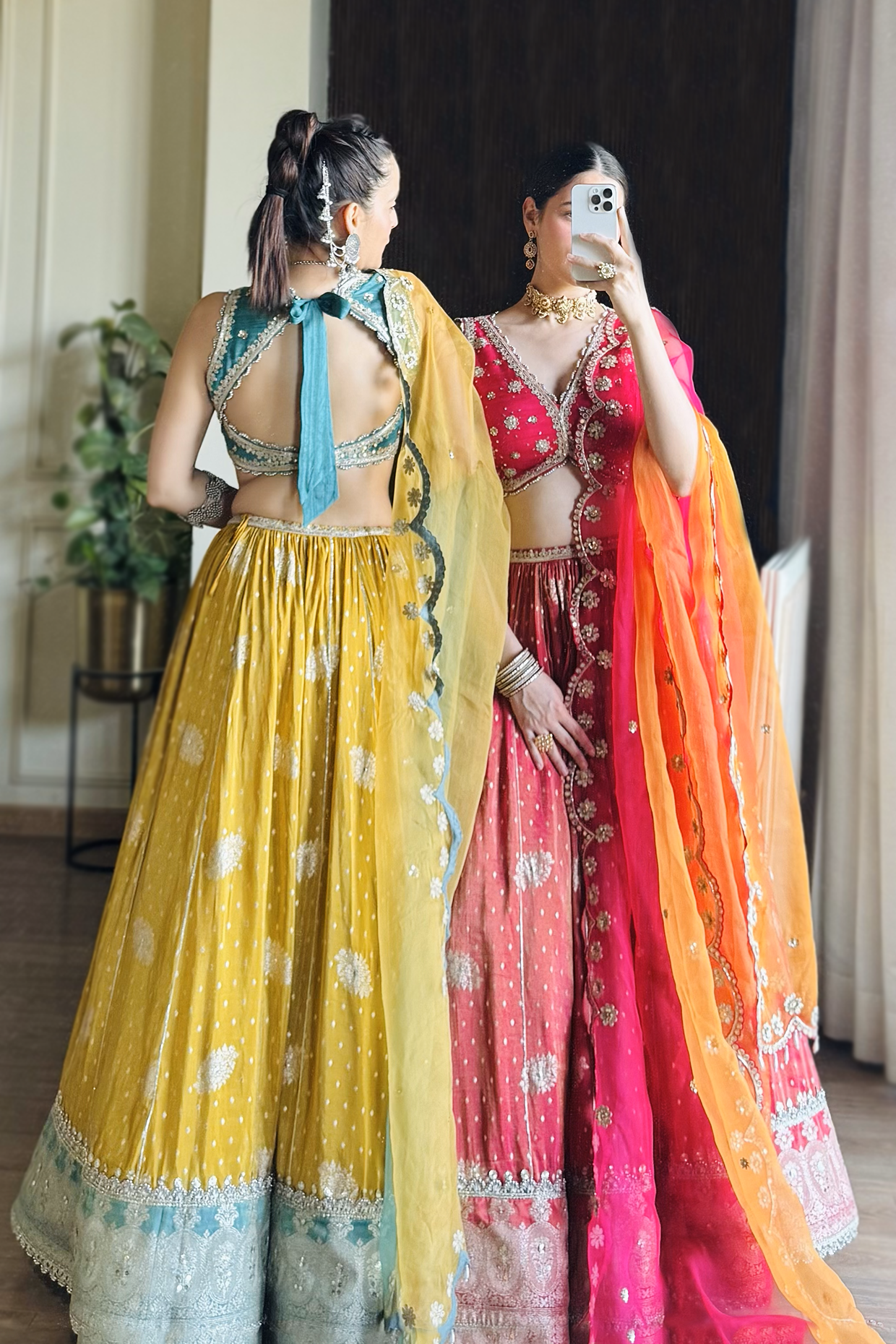 Arisha In Mustard-Jade Embroidered Tissue Lehenga Set