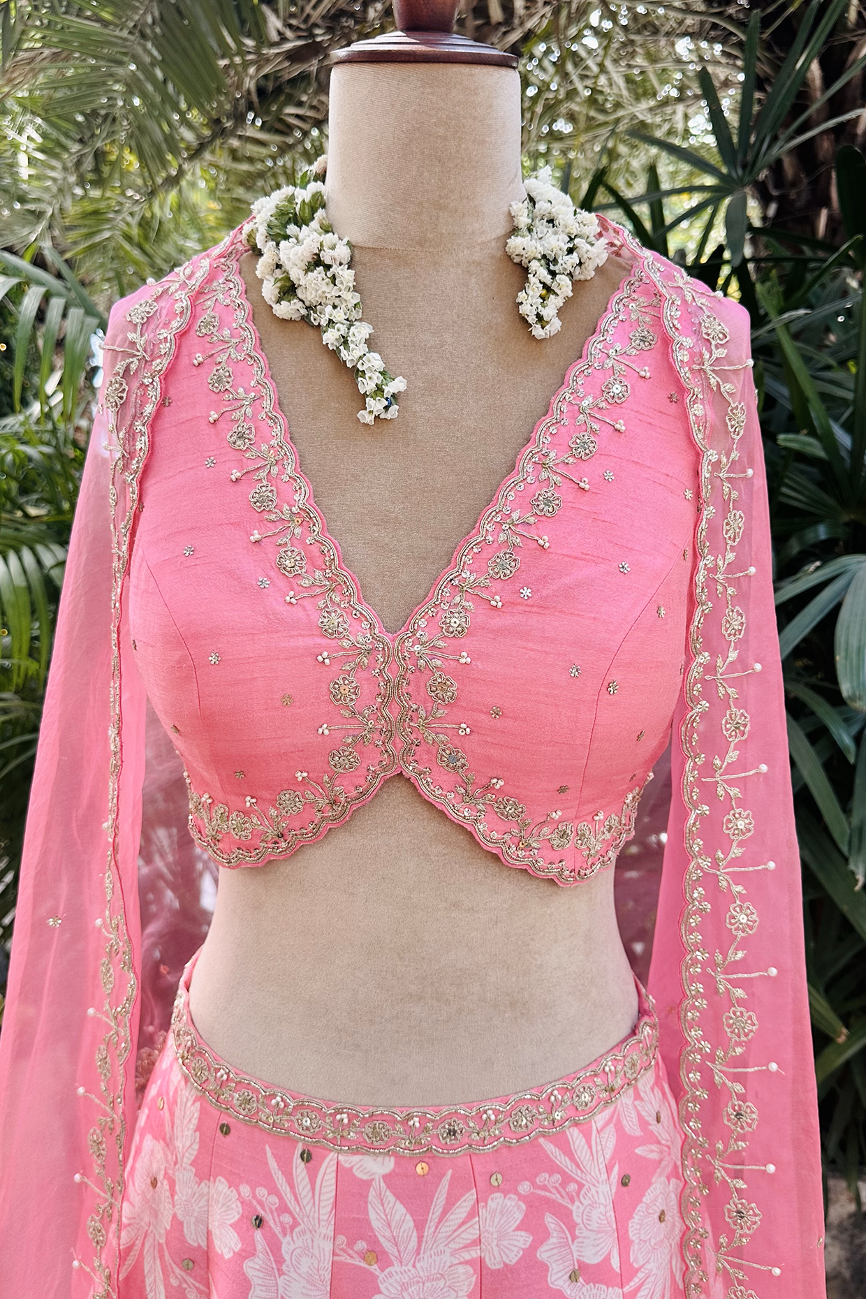 Candy Pink Silk Printed & Embroidered Lehenga Set