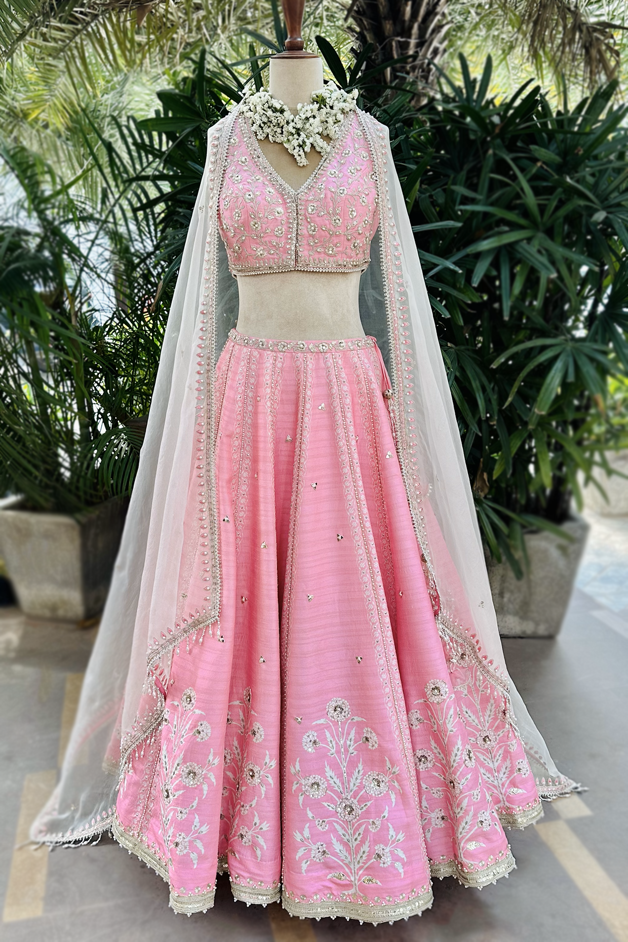 Candy Pink Silk Embroidered Lehenga Set