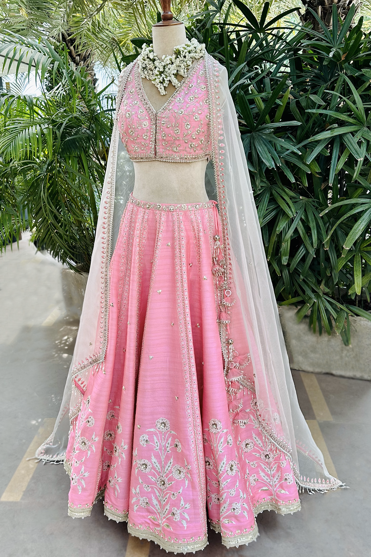 Candy Pink Silk Embroidered Lehenga Set
