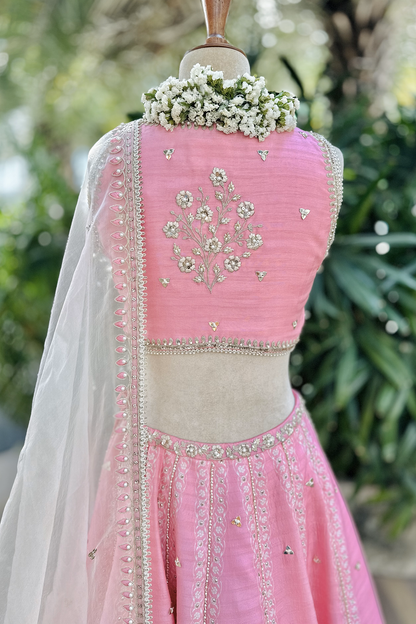 Candy Pink Silk Embroidered Lehenga Set