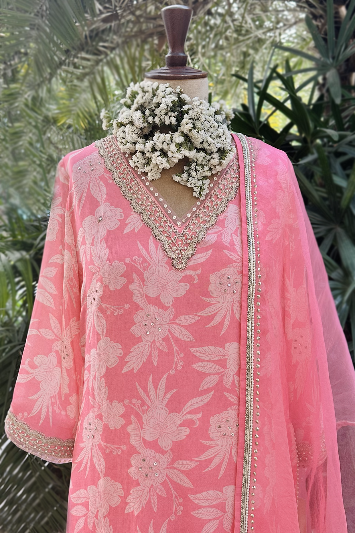 Candy Pink Chiffon Straight Kurta Set