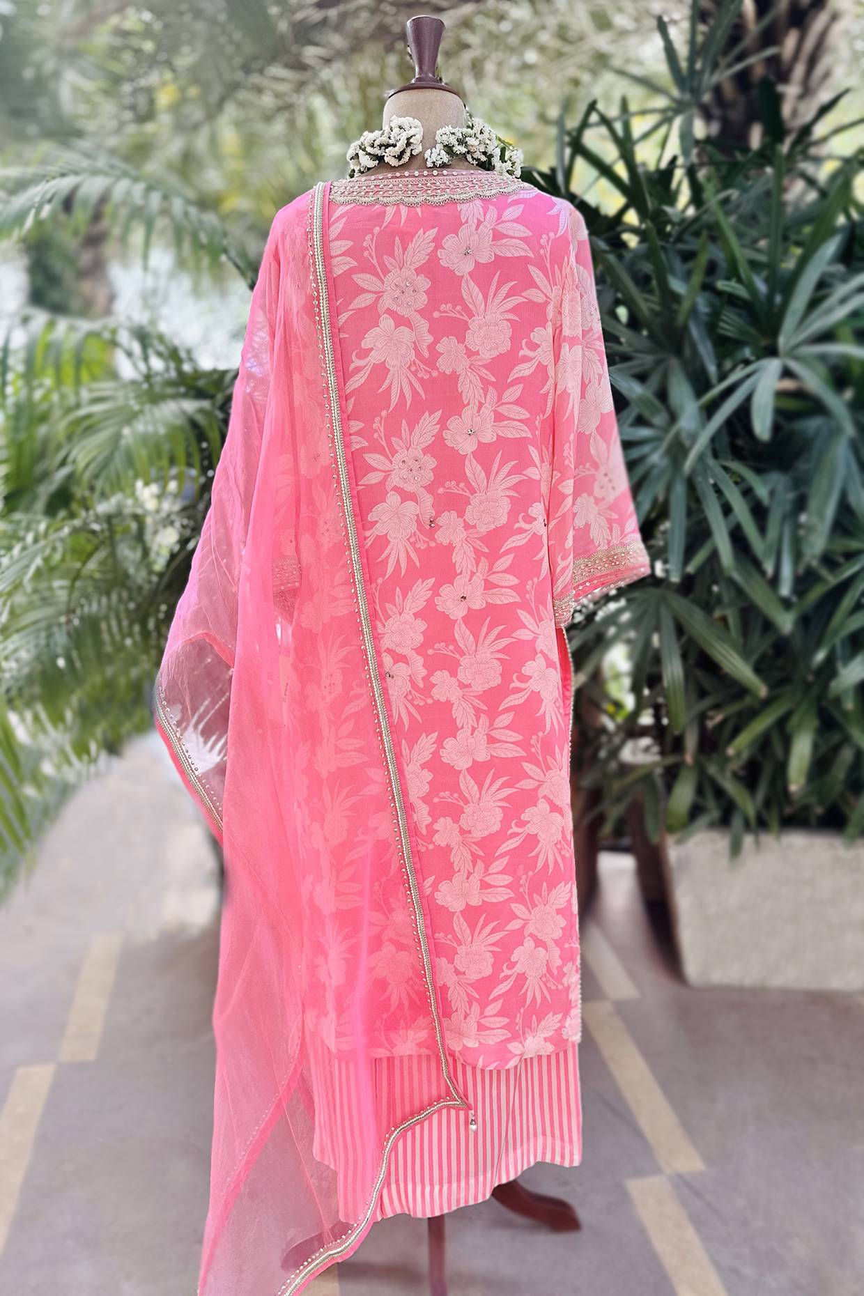 Candy Pink Chiffon Straight Kurta Set