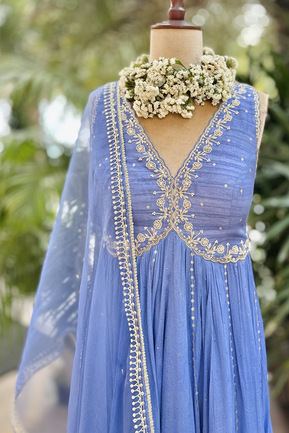 Cornflower Blue Embroidered Anarkali Set