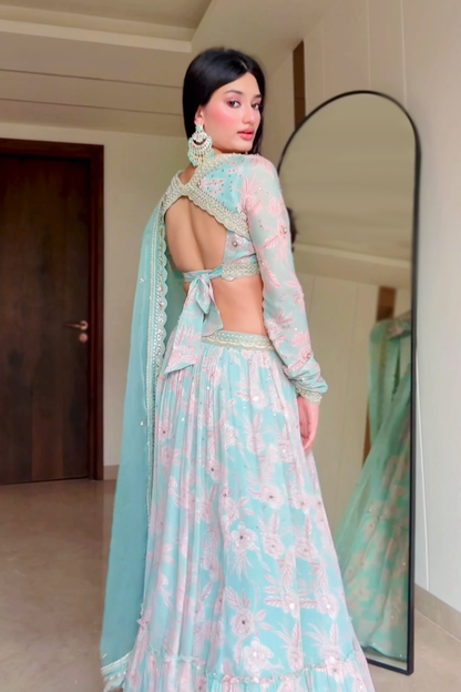 Medha Das In Aqua Tiered Skirt Set