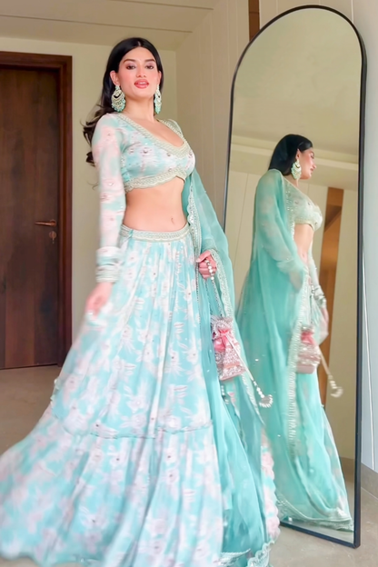 Medha Das In Aqua Tiered Skirt Set