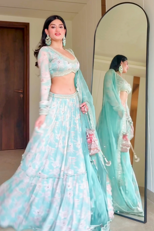 Medha Das In Aqua Tiered Skirt Set