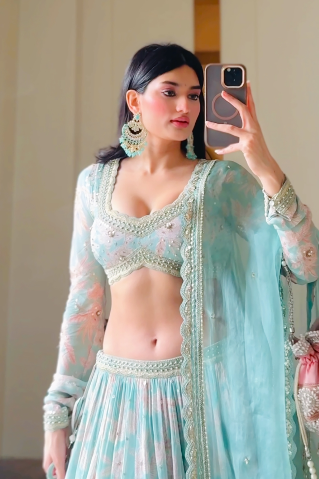 Medha Das In Aqua Tiered Skirt Set