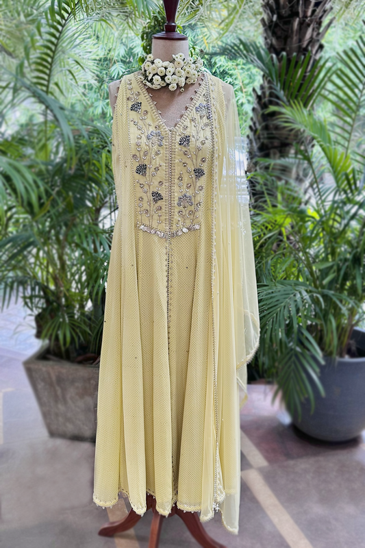 Butter Yellow Chiffon Anarkali Set