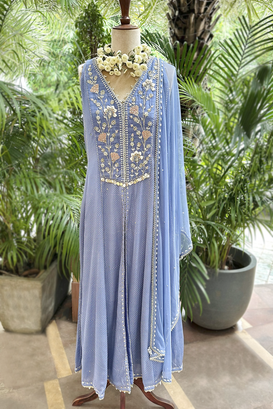 Cornflower Blue Chiffon Anarkali Set