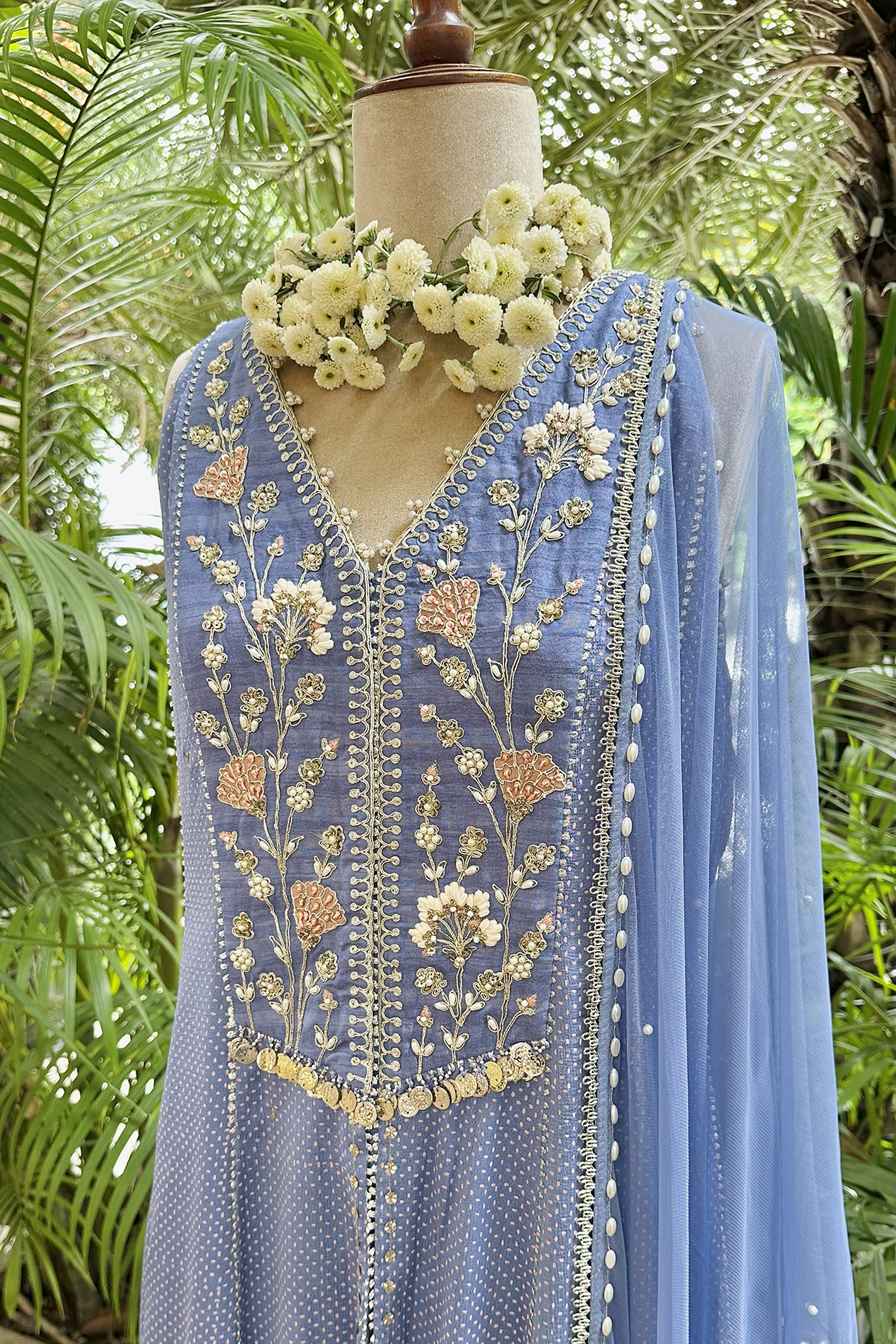 Cornflower Blue Chiffon Anarkali Set