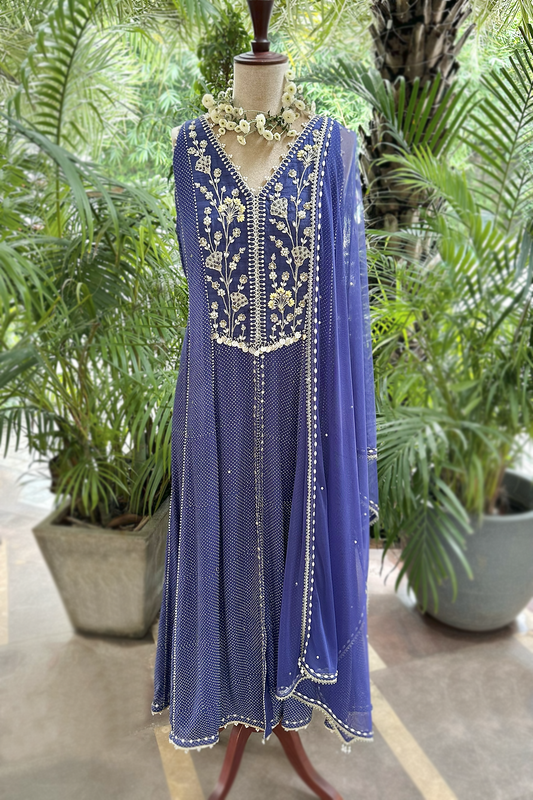 Ink Blue Chiffon Anarkali Set