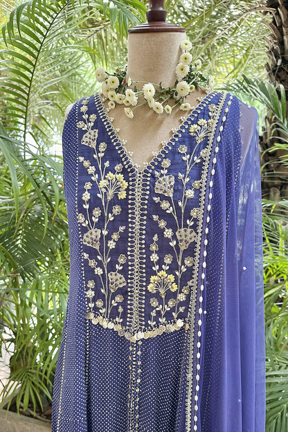 Ink Blue Chiffon Anarkali Set